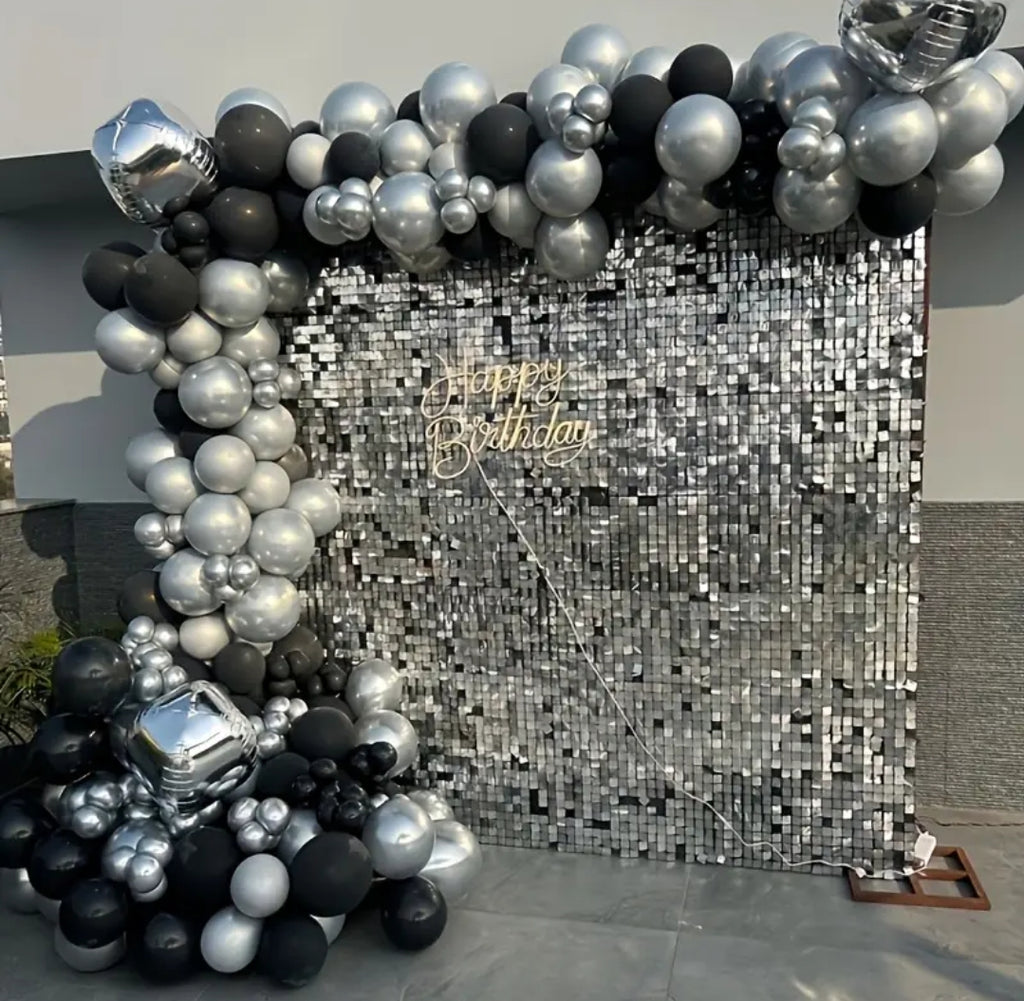 Shimmer Sequin Wall & Balloon Stand 2.5×2.5m – Full Set Rental